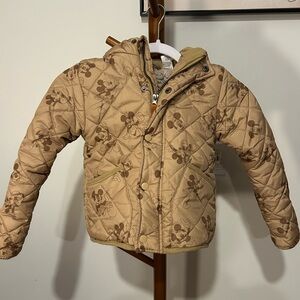 Disney Tan Quilted Puffer Jacket with Mickey Mouse Character Design size 5T